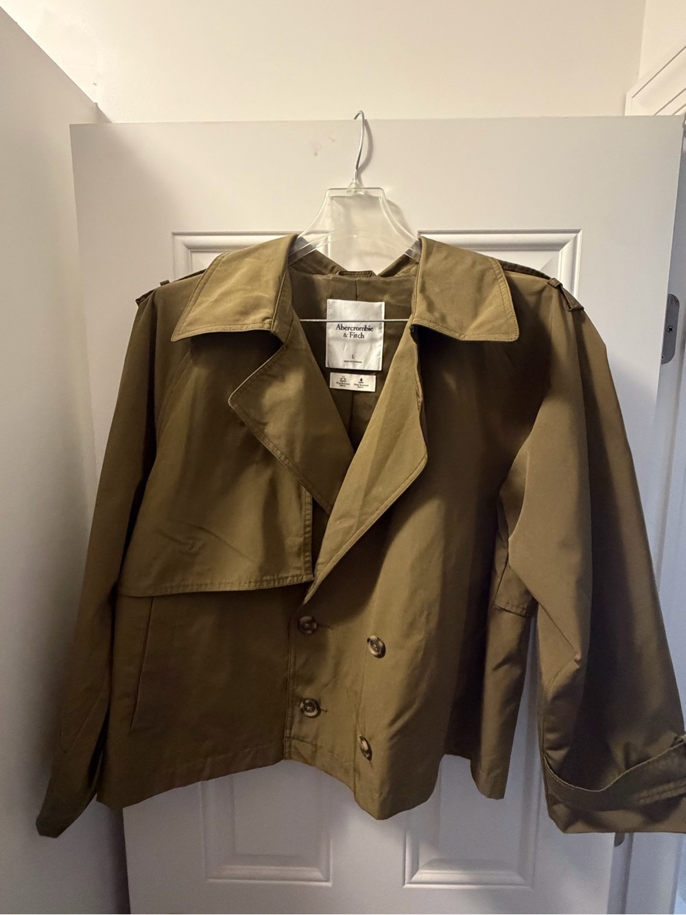 Abercrombie & Fitch Olive Trench-Style Cropped Jacket